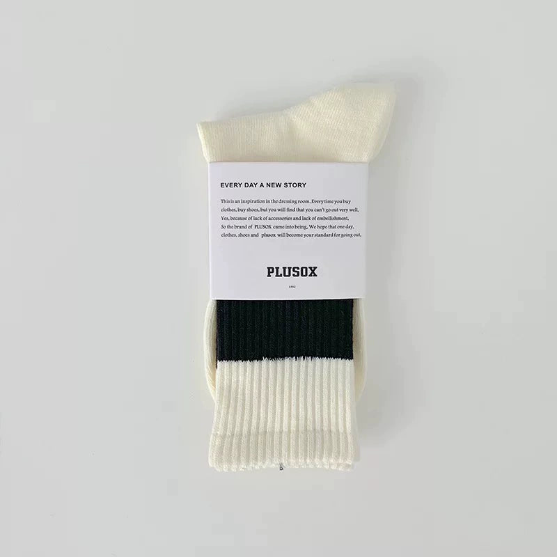 Men's Japanese retro Hong Kong style embroidery, striped medium and long ins tide socks, female couple cotton socks