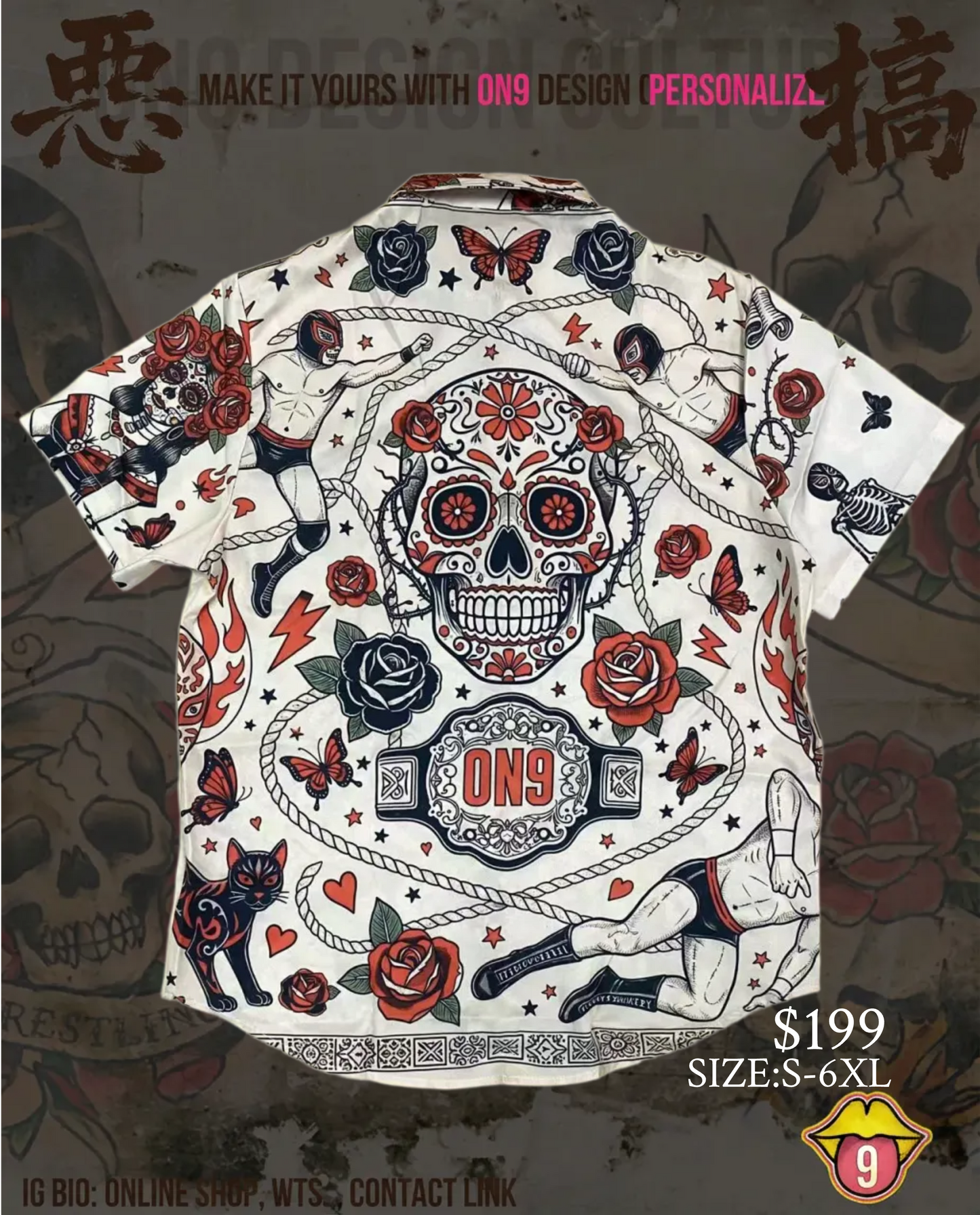 FULL Print Shirt(Wrestling, Day of the Dead, Rock Style)
