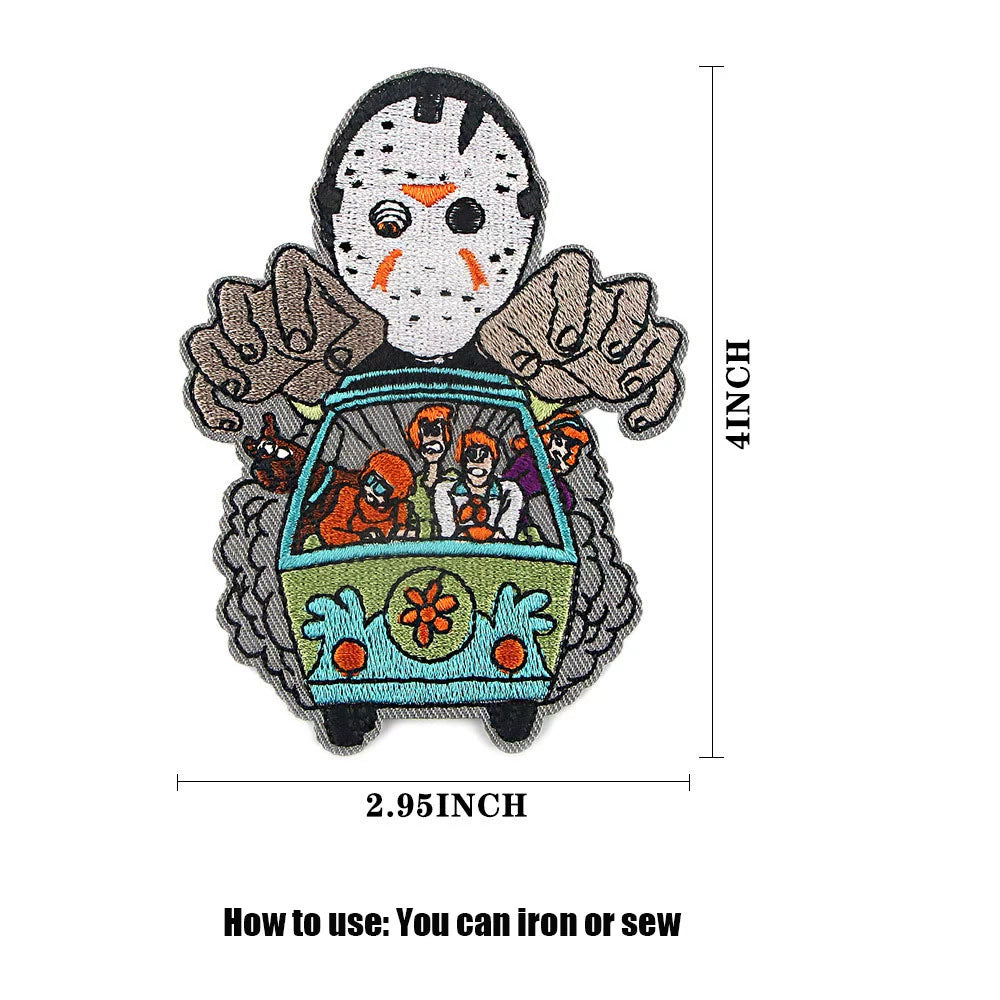 Four Great Horror Movie Killers Cartoon Embroidery Patch for Clothing, Bags, and Accessories with Hot Melt Adhesive