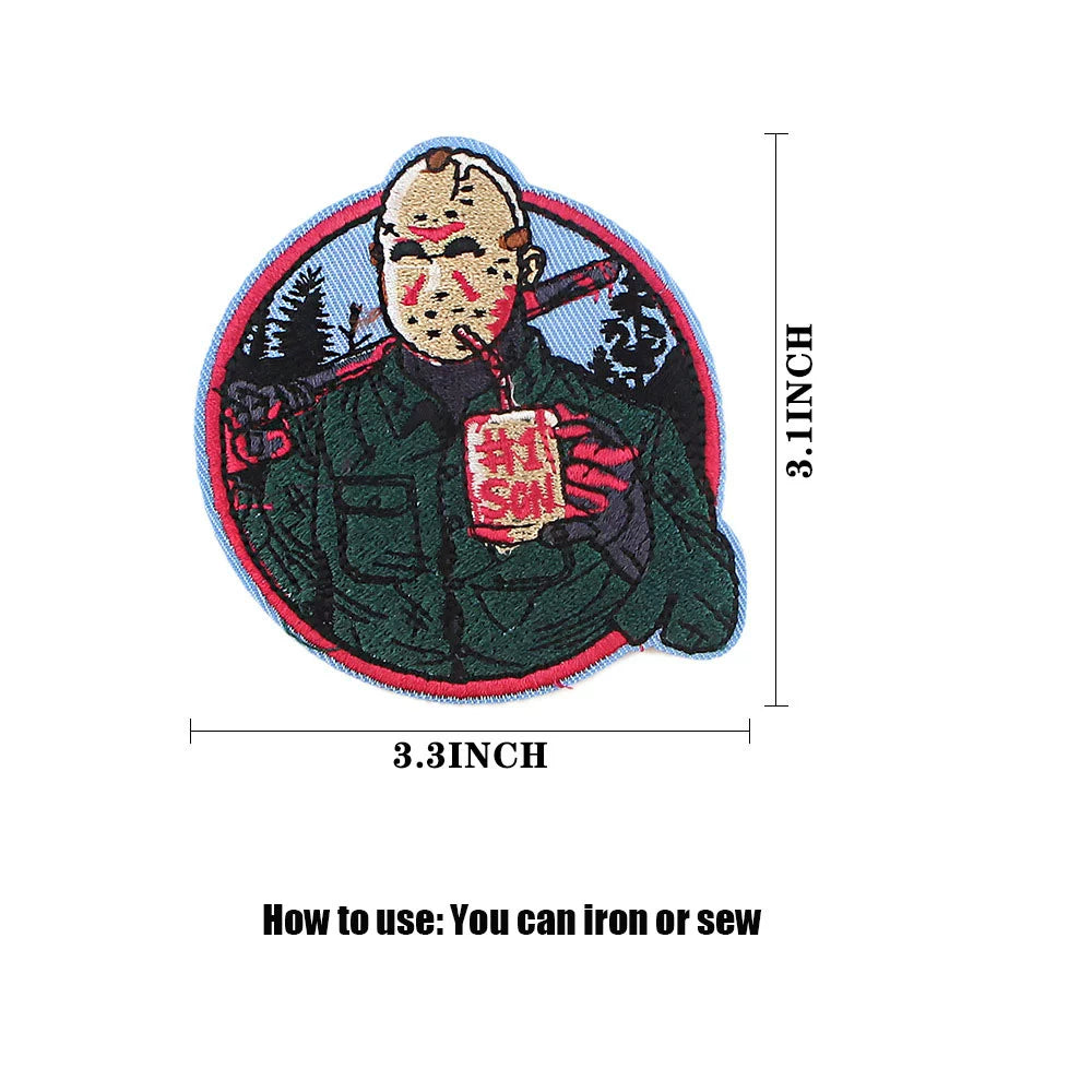 Four Great Horror Movie Killers Cartoon Embroidery Patch for Clothing, Bags, and Accessories with Hot Melt Adhesive