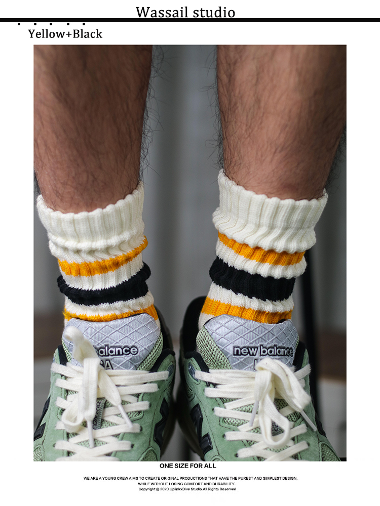 American retro color striped mid-rise socks stacked socks (3pairs $88)