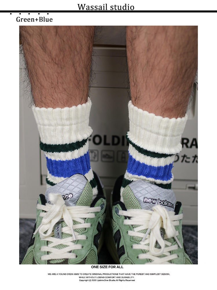 American retro color striped mid-rise socks stacked socks (3pairs $88)