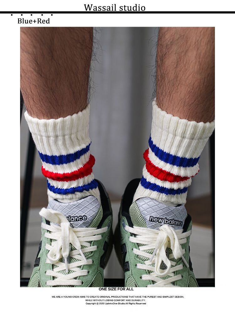 American retro color striped mid-rise socks stacked socks (3pairs $88)