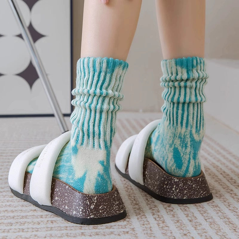 LookSocks washed tie-dye distressed industrial style towel bottom thickened men's and women's autumn and winter Internet celebrity personality trend socks