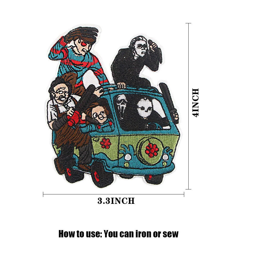 Four Great Horror Movie Killers Cartoon Embroidery Patch for Clothing, Bags, and Accessories with Hot Melt Adhesive