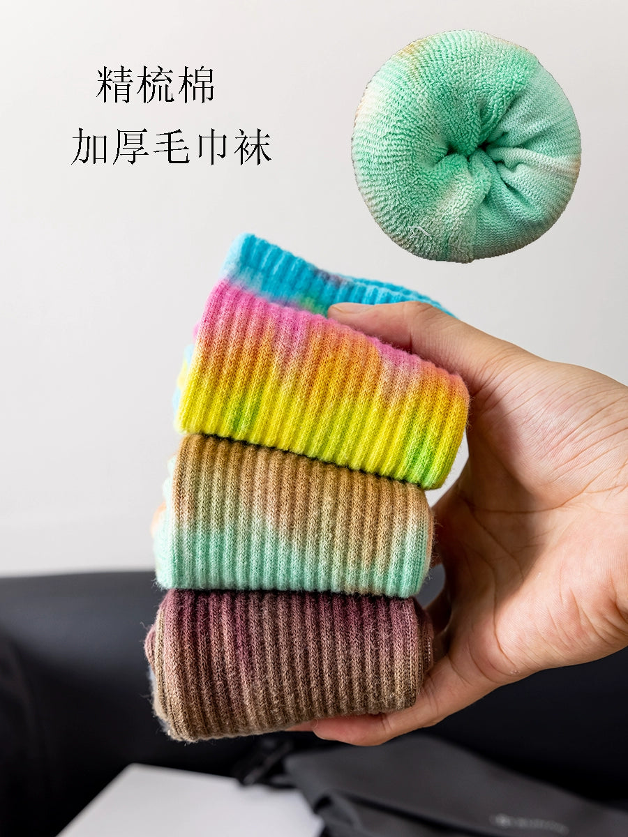 Tie-dye socks for men and women, cotton terry, thickened warm couple sports stockings, ins fashion brand