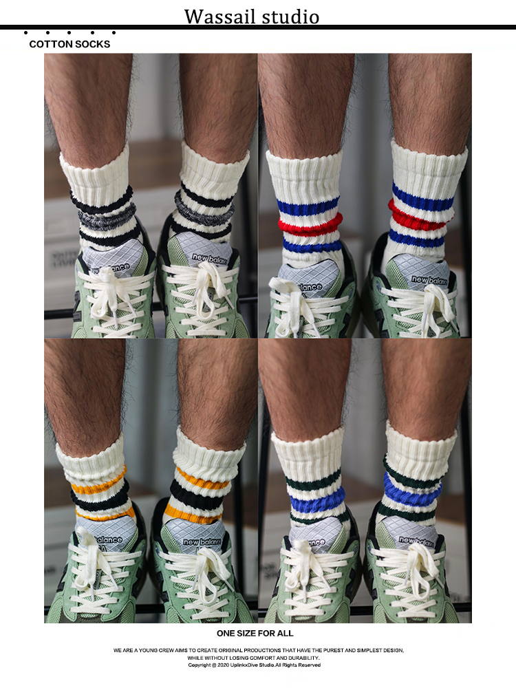 American retro color striped mid-rise socks stacked socks (3pairs $88)