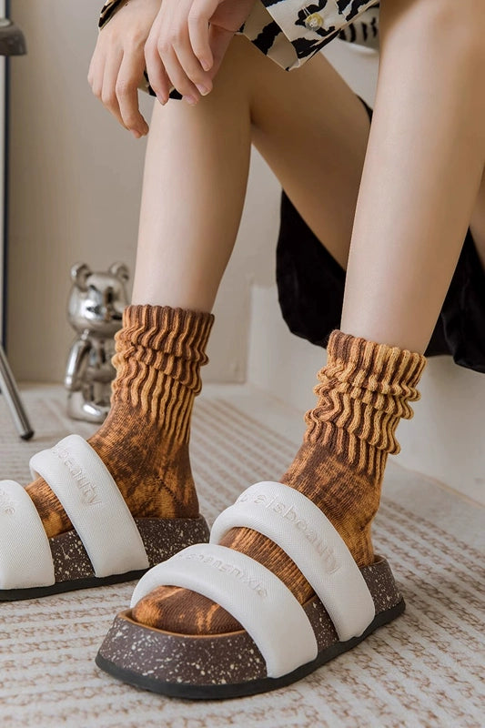 LookSocks washed tie-dye distressed industrial style towel bottom thickened men's and women's autumn and winter Internet celebrity personality trend socks