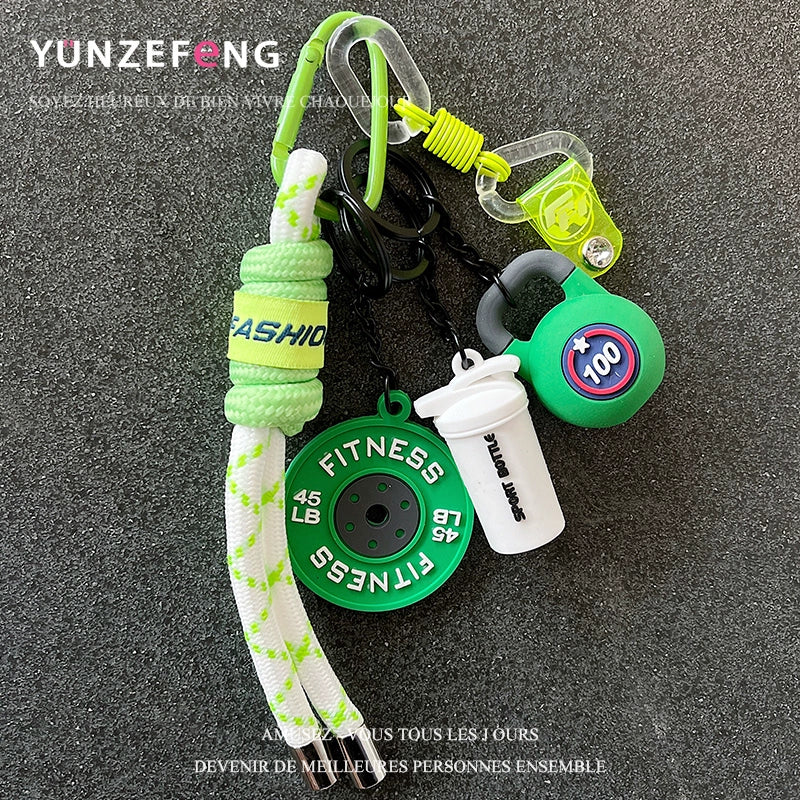 Sports style keychain, fitness dumbbell barbell piece pendant, DIY men's and women's backpacks, fashion lanyard, clothing pendant, luggage, outdoor backpack, mobile phone lanyard, keychain, trinkets, ins fashion hook