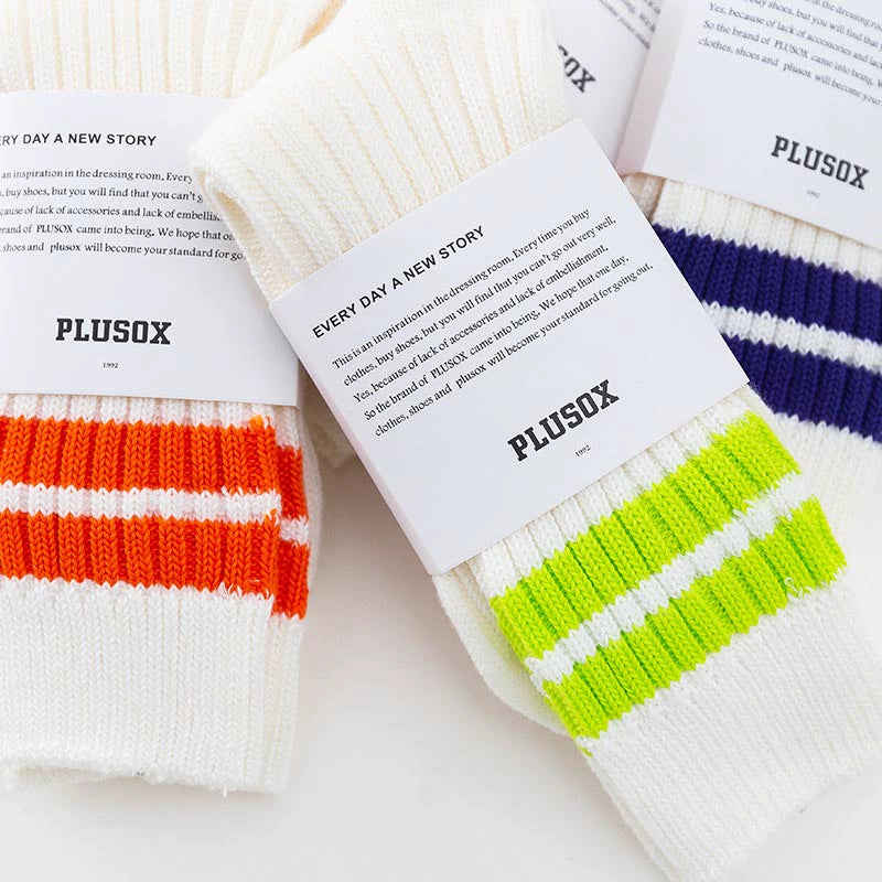 Men's Japanese retro Hong Kong style embroidery, striped medium and long ins tide socks, female couple cotton socks