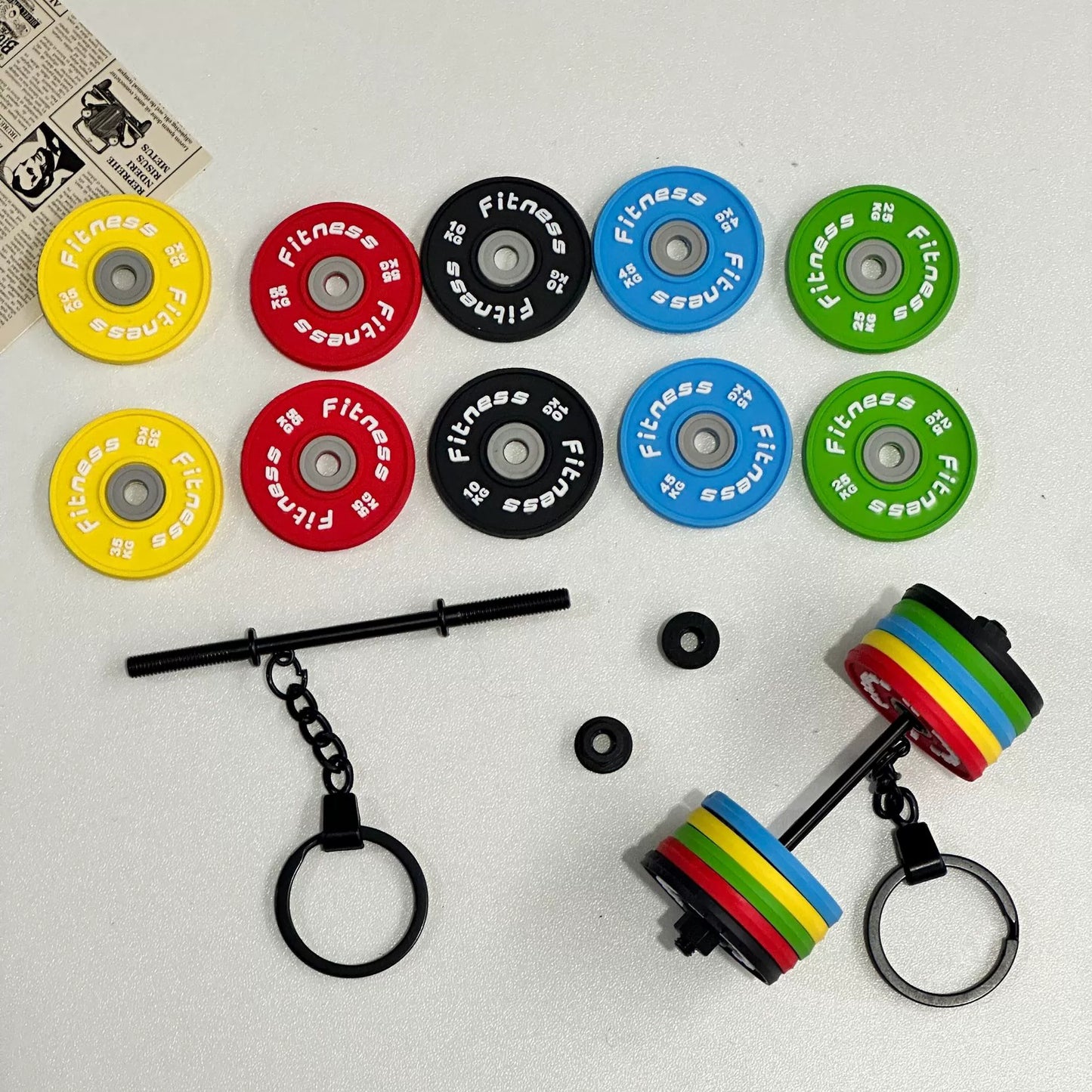 Mini detachable large barbell fitness peripheral keychain, high-value MIU system bag pendant, accessories.