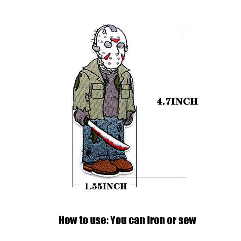 Four Great Horror Movie Killers Cartoon Embroidery Patch for Clothing, Bags, and Accessories with Hot Melt Adhesive