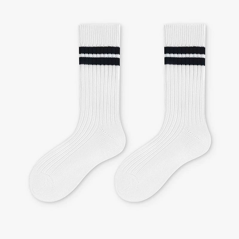 Men's Japanese retro Hong Kong style embroidery, striped medium and long ins tide socks, female couple cotton socks