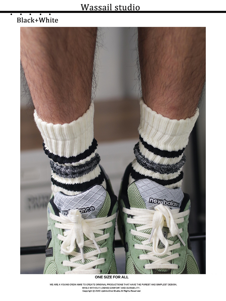 American retro color striped mid-rise socks stacked socks (3pairs $88)