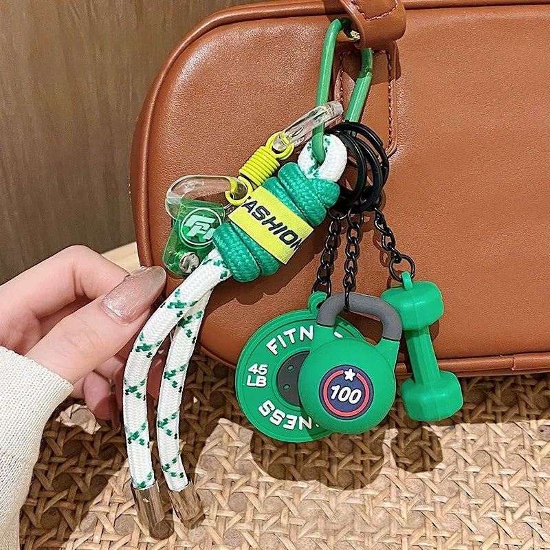 Sports style keychain, fitness dumbbell barbell piece pendant, DIY men's and women's backpacks, fashion lanyard, clothing pendant, luggage, outdoor backpack, mobile phone lanyard, keychain, trinkets, ins fashion hook